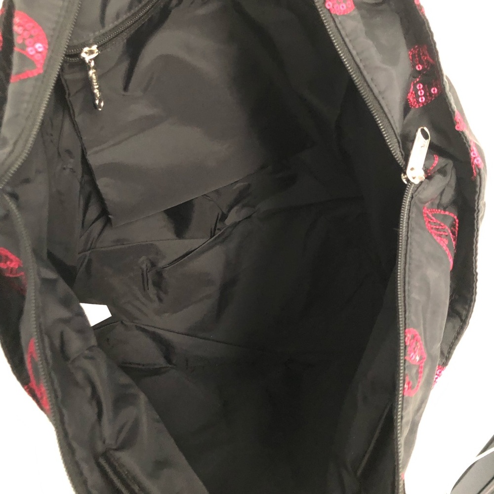 LeSportsac Sequin Lips Tote & Pouch Black Red Pink Zipper Nylon Hot - Picture 8 of 16